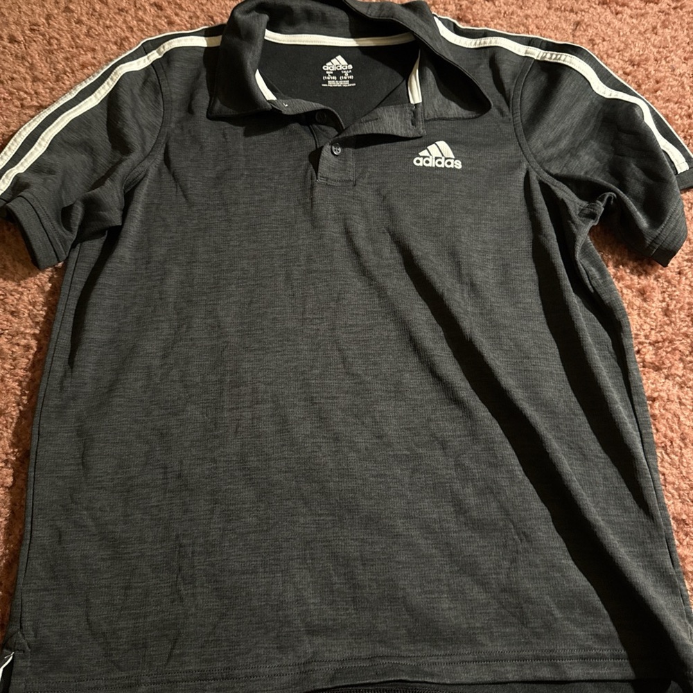 Adidas Men's Charcoal Polo with White Stripes